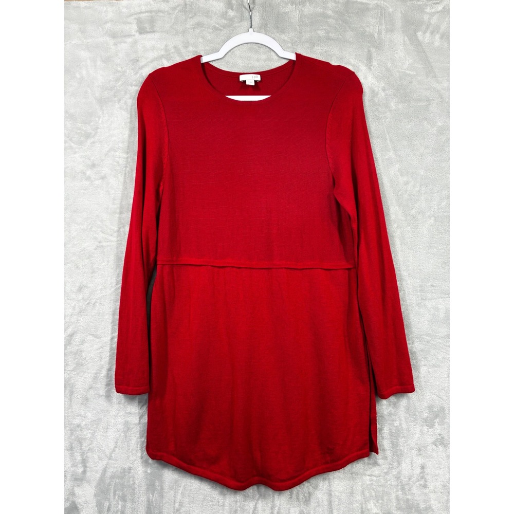 J. Jill Red Viscose Wool Blend Long Sleeve Tunic Sweater Small Crew Neck Slits